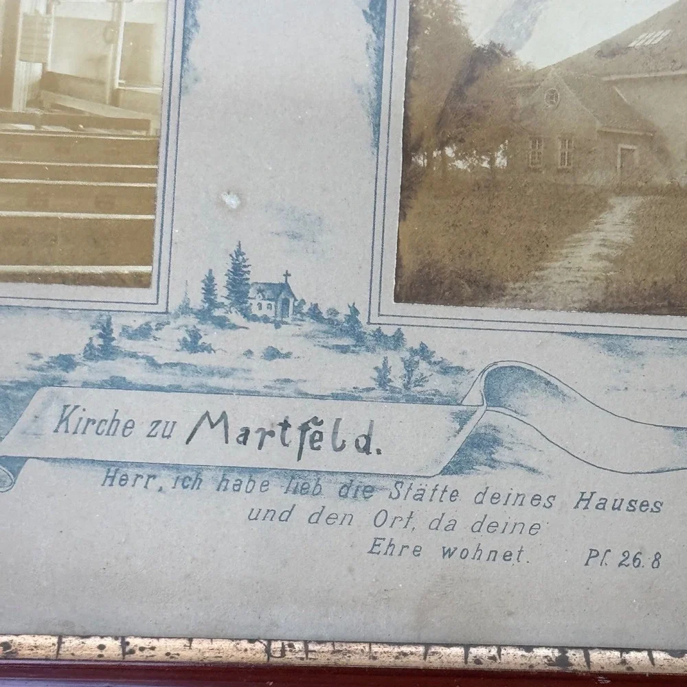 Antique German Kirche zu Martfeld Church Framed Photos Sepia Religious Art 15x13
